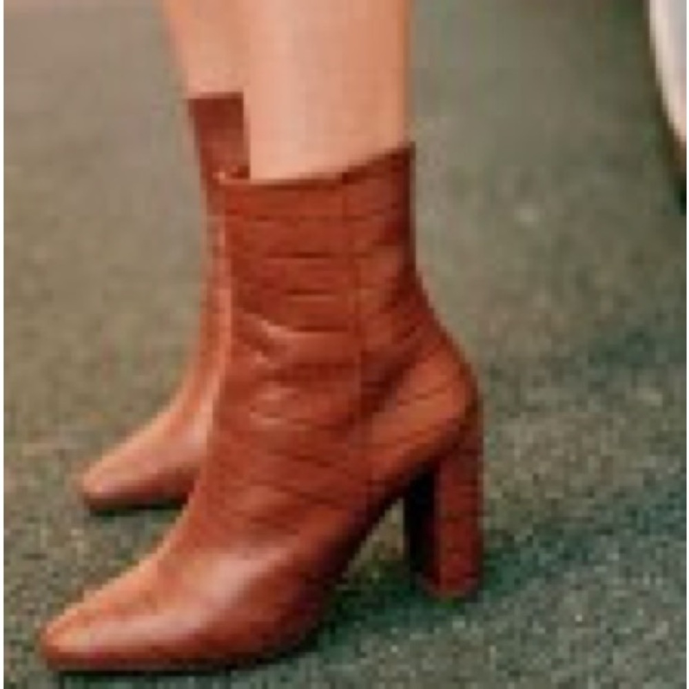 Sezane high Adele boots in camel croco